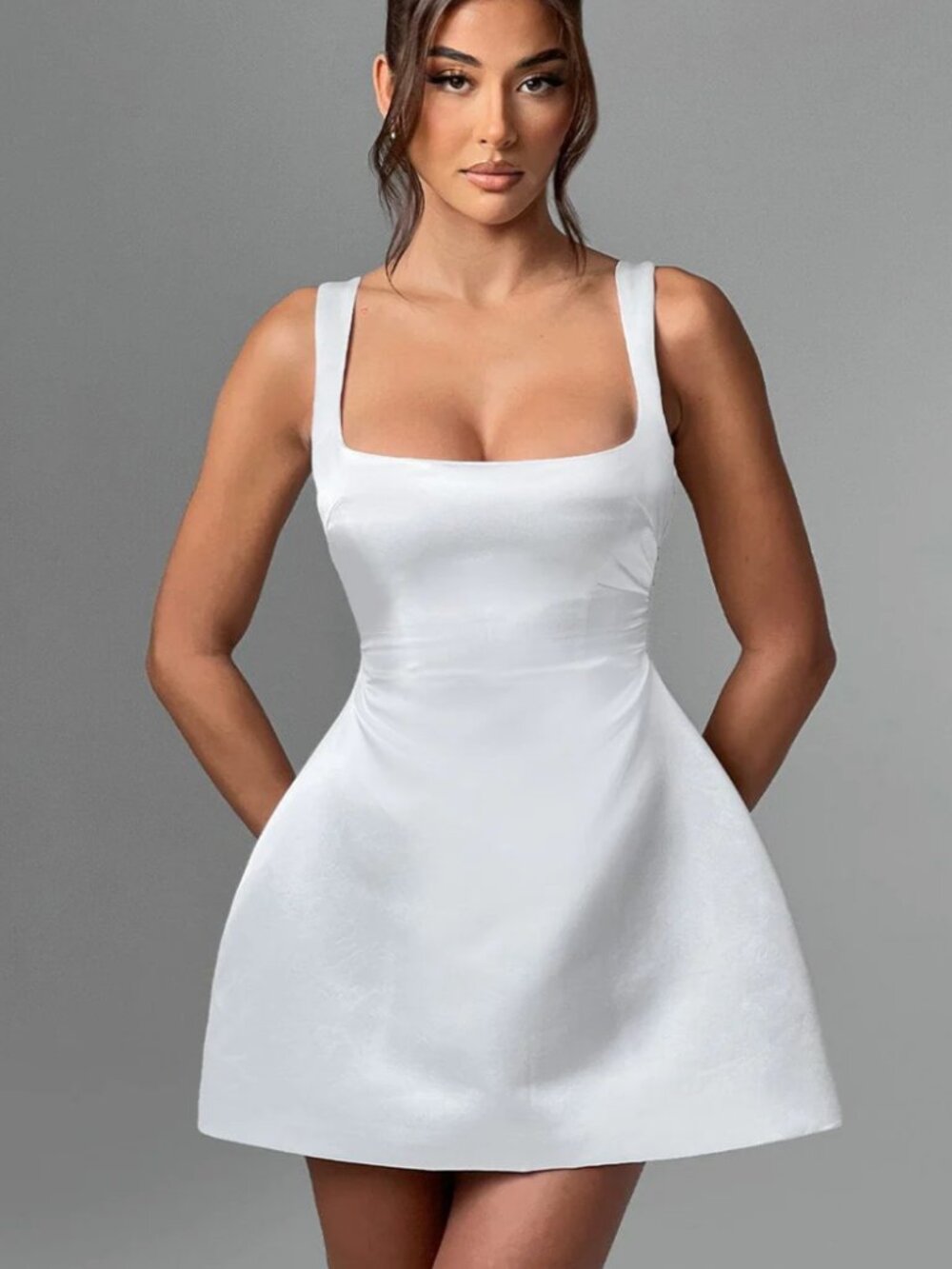 Babyboo Sofie Mini Dress Ivory White Satin A-Line Sleeveless Dress Size Medium